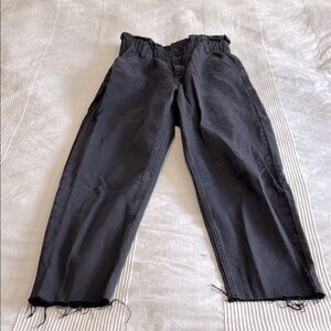 OAK + FORT Black Ruffle Waist High Rise Cropped Raw Hem Jeans Size Medium